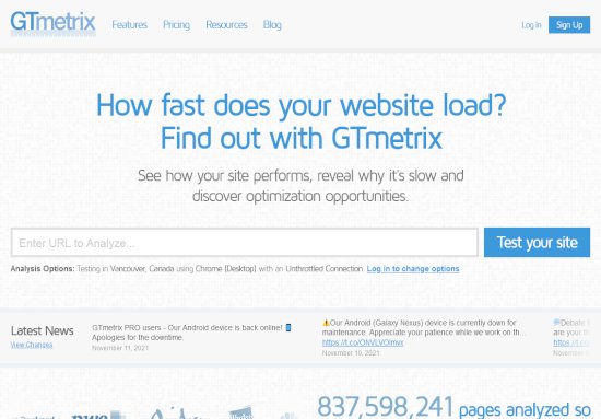 GT Metrics Websites